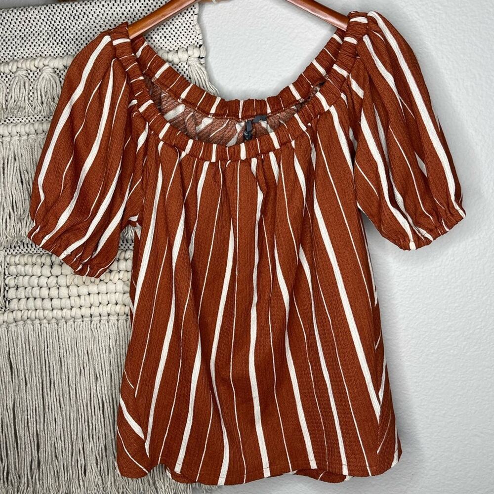 Anthropologie Terracotta striped Off-the-shoulder Top